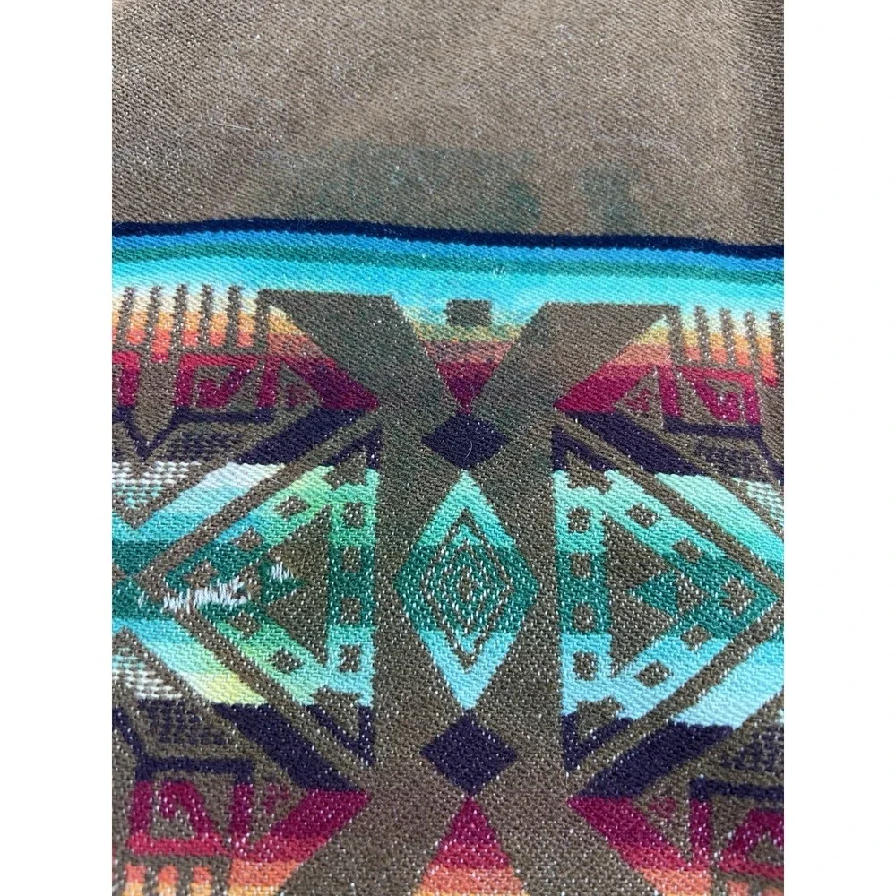 Vintage‎ Pendleton Wool Beaver State Aztec Blanket Throw Shawl Brown Green 60x66